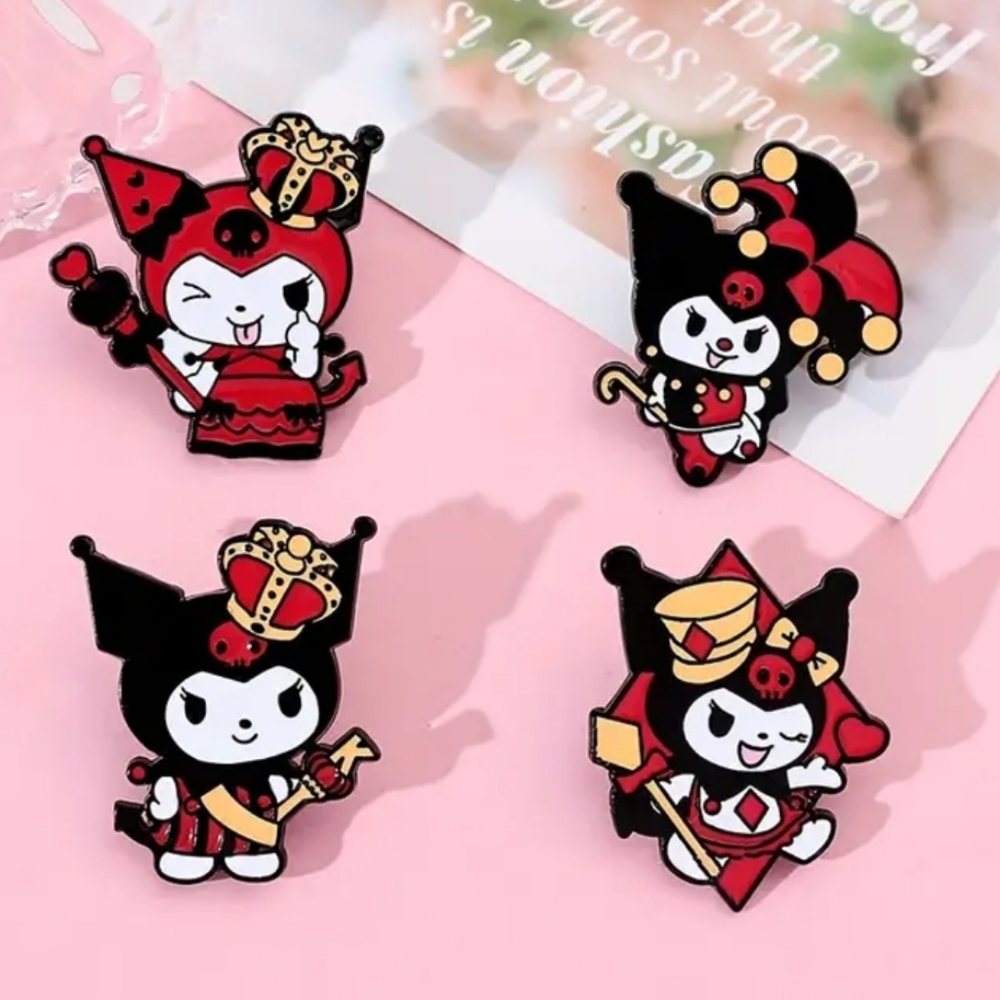 Kuromi Cartoon Brooch 4 pc Set, Cute Enamel Metal Kuromi Pins Badges